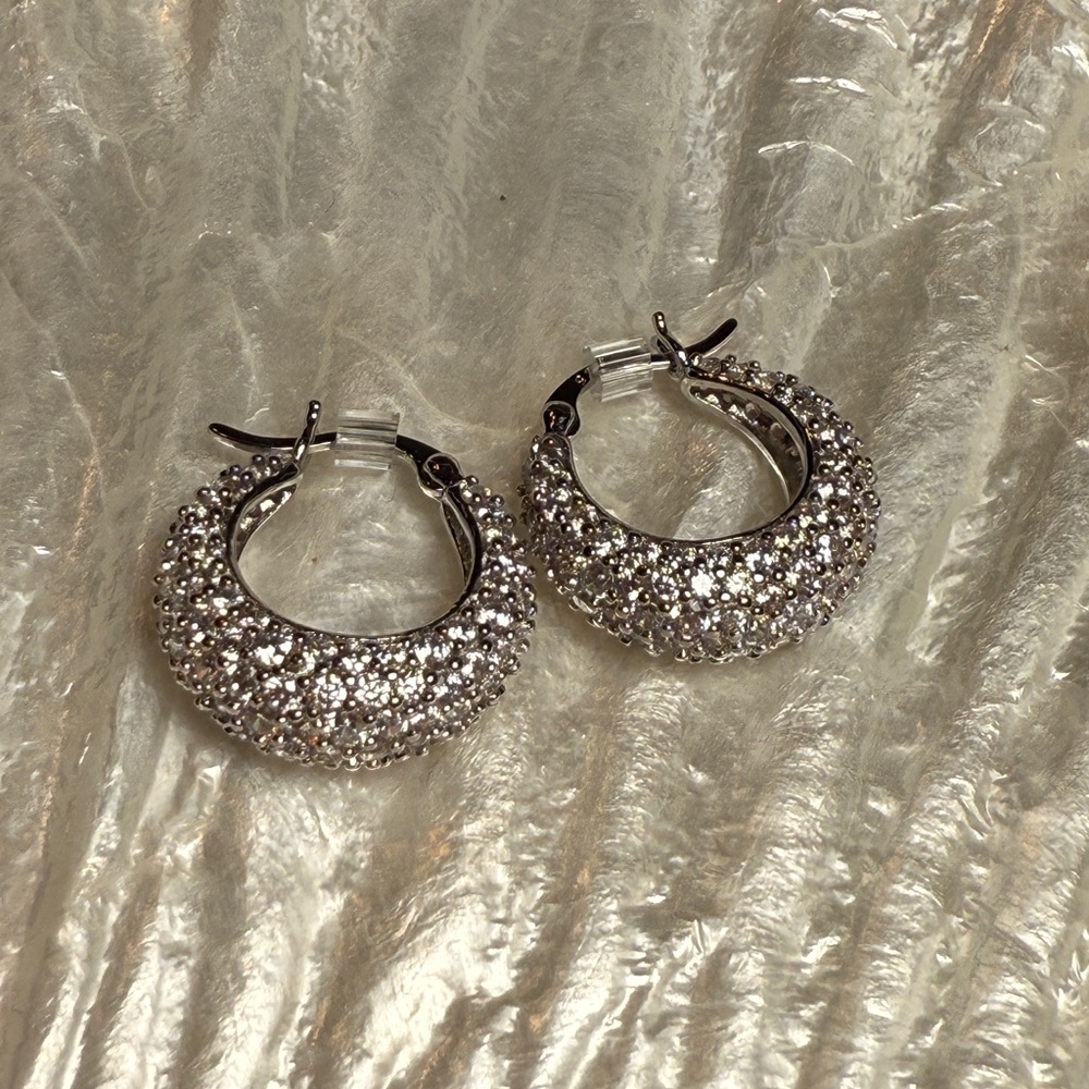Silver Sparkling Hoop Earrings with Pavé Crystals